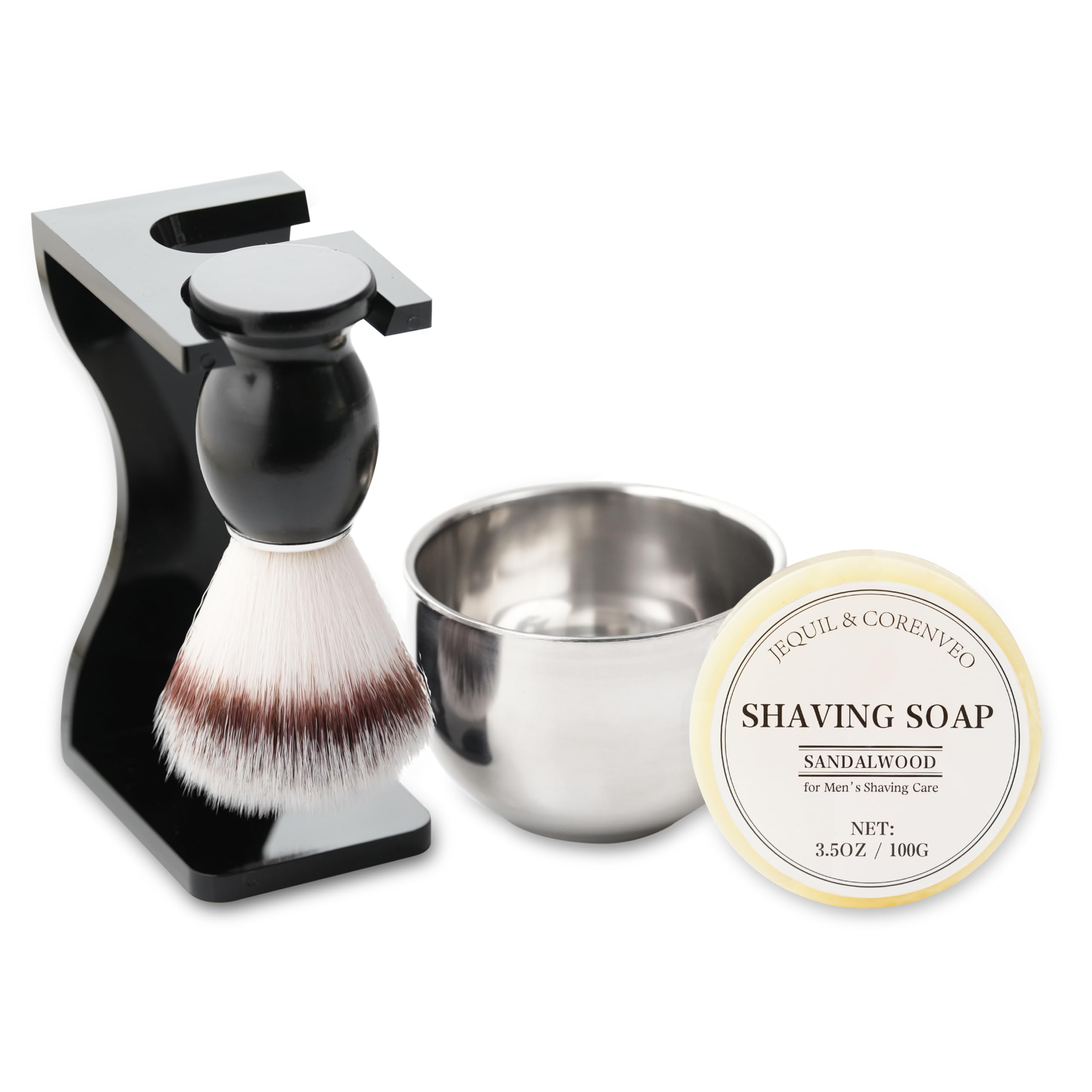 Shaving Brush Set for Men 4pcs Synthetic Shaving Brush Set with Shaving Soap Acrylic Stand and Steel Bowl